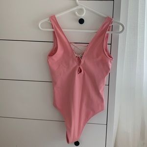 Aritzia Wilfred Free Pink V-neck lace up bodysuit (never worn)
